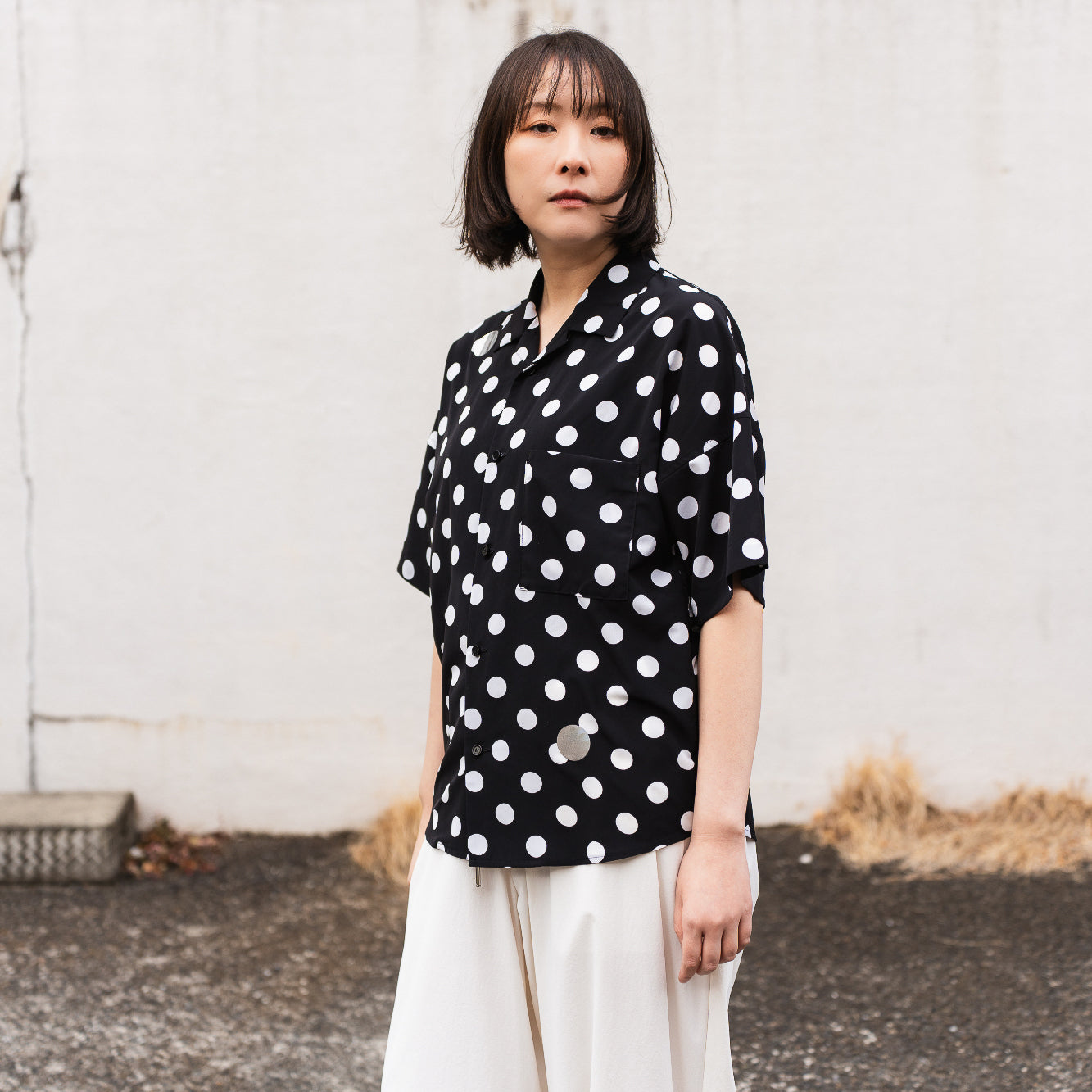 25SS DOTS FLY FRONT SHIRTS (BLACK)